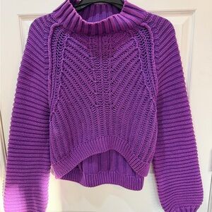 Free People Vibrant Purple Cropped Cowl Neck Sweater